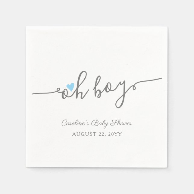 Simple Blue Heart Boy Baby Shower Napkin (Front)