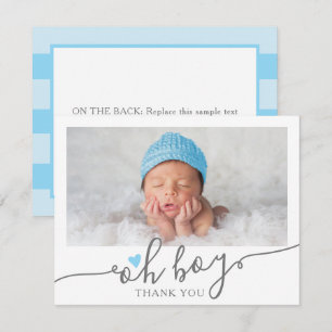 Simple Blue Heart Boy Baby Shower Photo Thank You