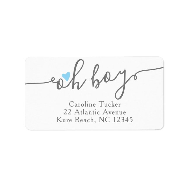 Simple Blue Heart Boy Baby Shower Return Address Label (Front)