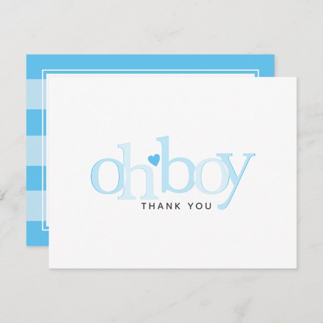 Simple Blue Heart Boy Baby Shower Thank You (Front/Back)