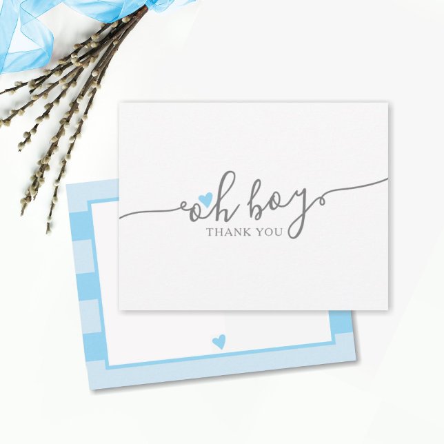 Simple Blue Heart Boy Baby Shower Thank You Card (Creator Uploaded)
