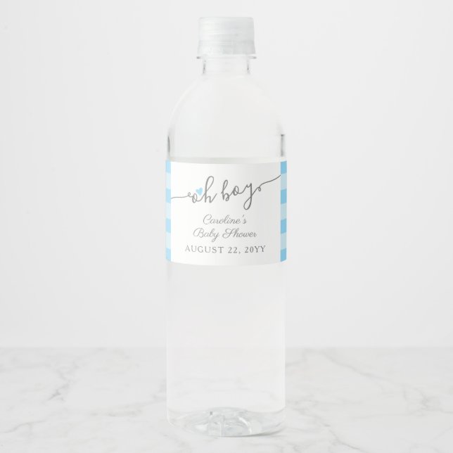 Simple Blue Heart Boy Baby Shower Water Bottle Label (Front)