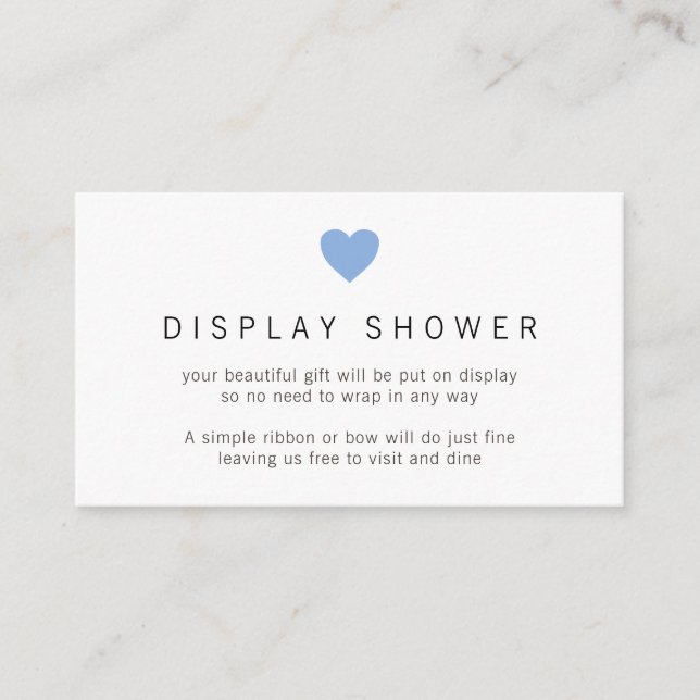 Simple Blue Heart Boy Display Shower Baby Shower Enclosure Card (Front)