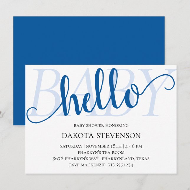 Simple Blue Hello Baby | Cerulean Flourish Shower Invitation (Front/Back)
