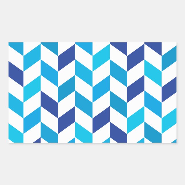 Simple Blue Herringbone Pattern Rectangular Sticker (Front)