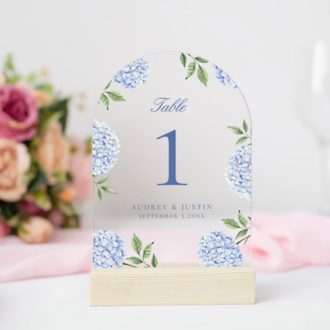 Simple Blue Hydrangea Flower Acrylic Table Number (Creator Uploaded)