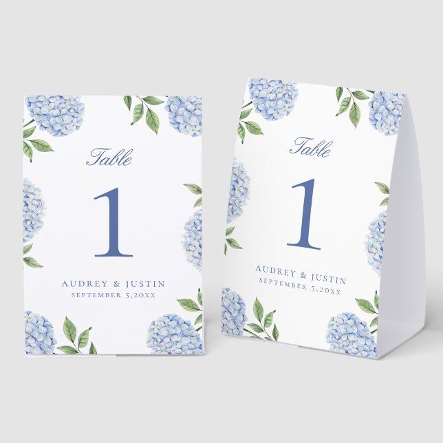 Simple Blue Hydrangea Flower Table Number (Front/Back)