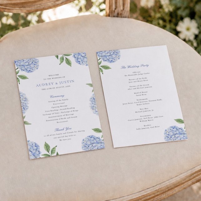 Simple Blue Hydrangea Wedding Paper Program (Creator Uploaded)