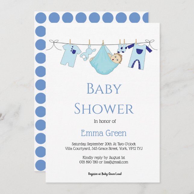 Simple Blue illustration Boy Baby Shower Invitation (Front/Back)