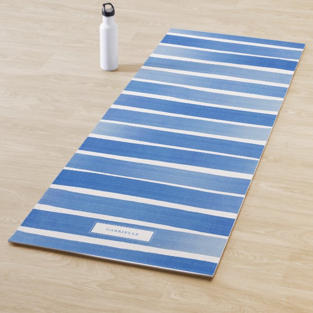 Simple Blue Indigo Stripe Relaxing Personalised Yoga Mat (In Situ)