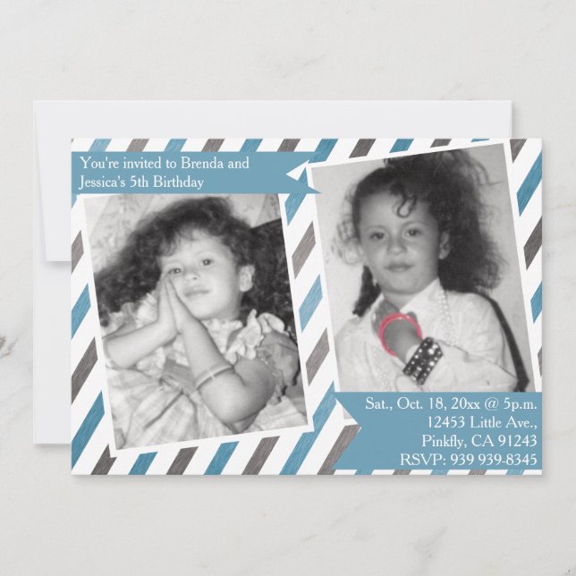 Simple Blue Invitation twin double birthday (Front)