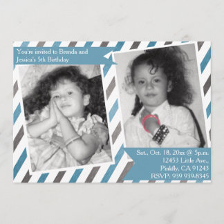 Simple Blue Invitation twin double birthday