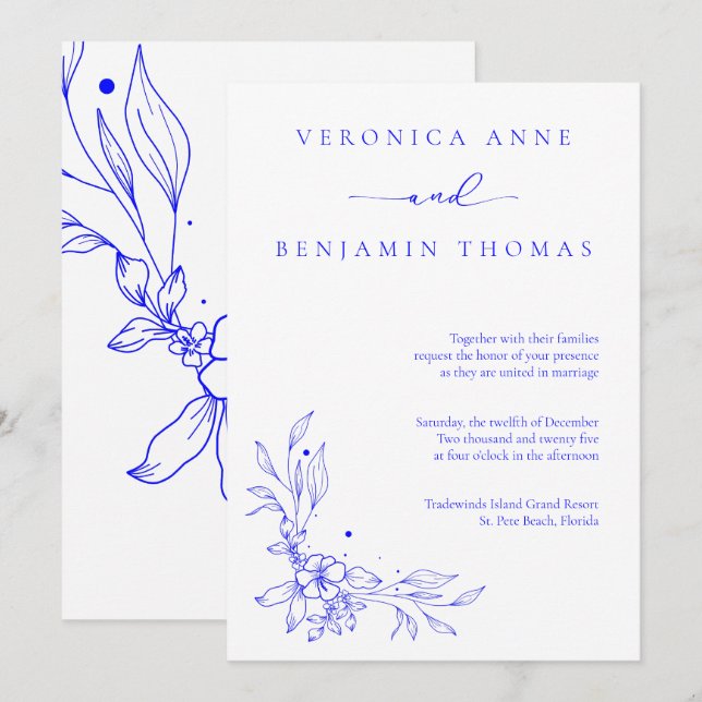 Simple Blue Jewel Tone Wedding Invitation (Front/Back)