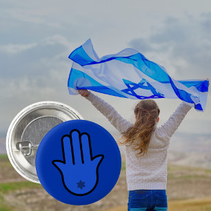 Simple Blue Jewish Hamsa with Star of David 3 Cm Round Badge