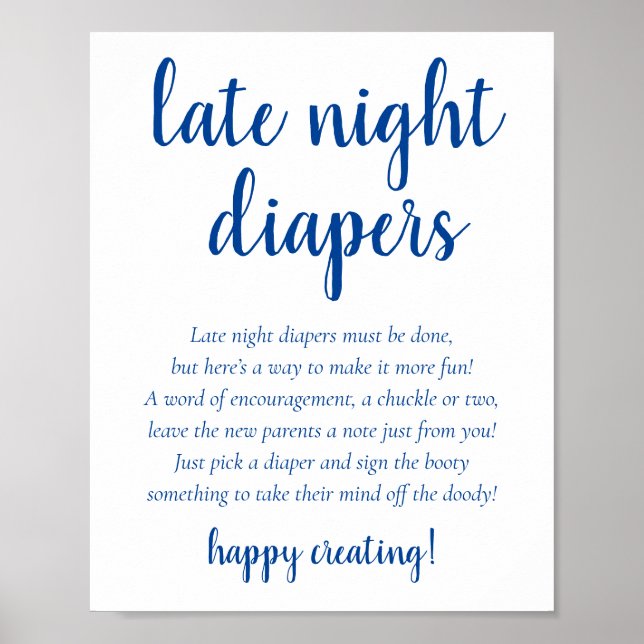 Simple Blue Late Night Diapers | Cerulean Shower Poster (Front)