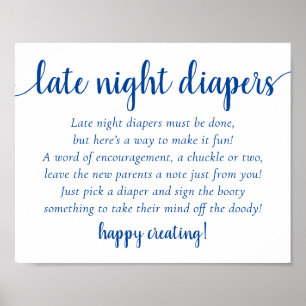 Simple Blue Late Night Diapers   Cerulean Shower Poster
