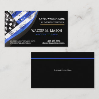 Simple Blue Line Police US FLAG   Business Card