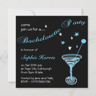 Simple Blue Martini Swirl Bachelorette Party Invitation