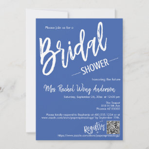 Simple Blue Minimal Script Bridal Shower QR Code Invitation