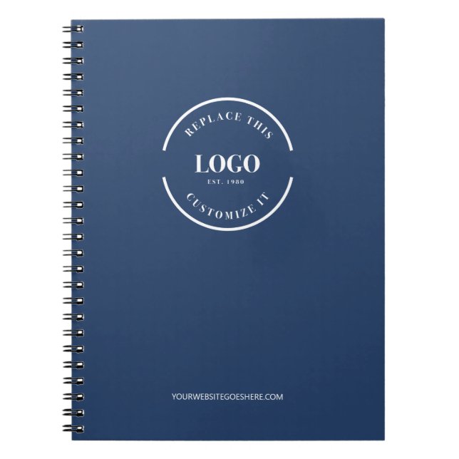Simple blue Minimalist Custom Logo Branded Notebook (Front)