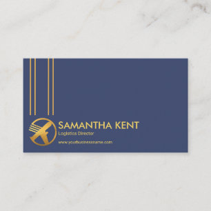 Simple Blue Minimalist Gold Lines Logistics Business Card