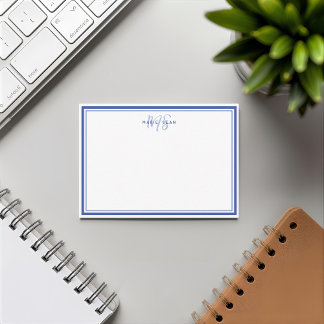 Simple Blue Minimalist Monogram Two Border Card