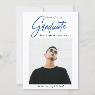Simple Blue Modern Minimalist 2 Photo Graduation   Invitation