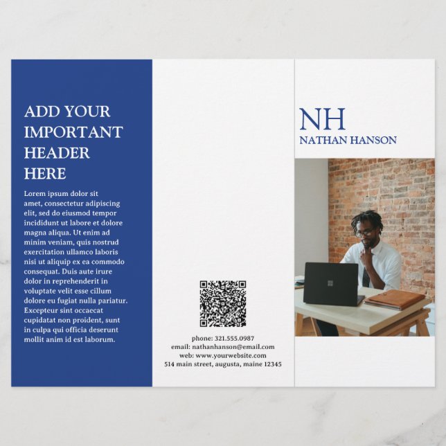 Simple Blue Monogram Modern Brochure (Front)