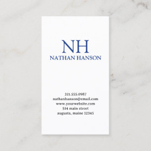 Simple Blue Monogram Modern Business Card