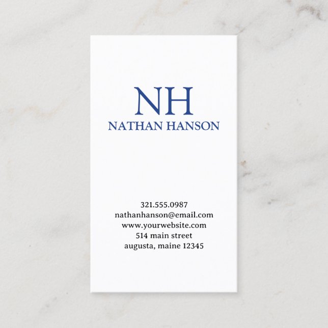 Simple Blue Monogram Modern Business Card (Front)