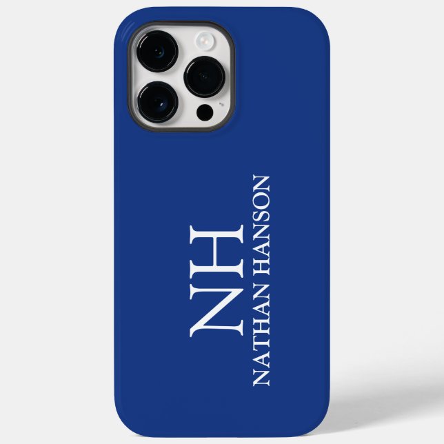 Simple Blue Monogram Modern Case-Mate iPhone Case (Back)