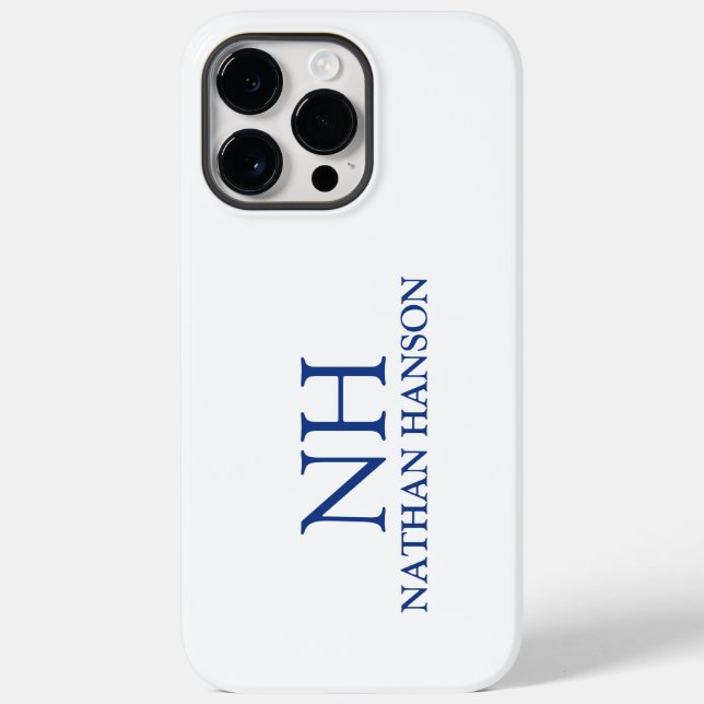 Simple Blue Monogram Modern Case-Mate iPhone Case (Back)