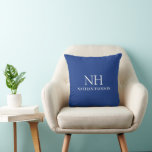 Simple Blue Monogram Modern Cushion<br><div class="desc">Modern business throw pillow featuring a simple and minimal blue design with your monogram in a bold font along with your name.</div>