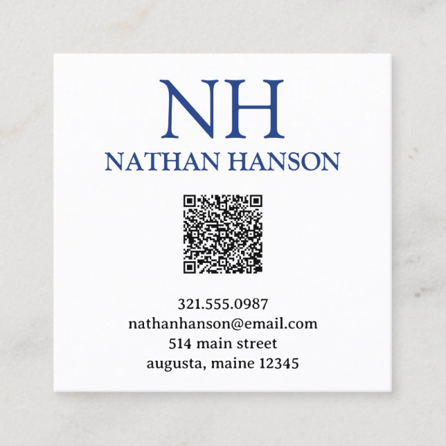 Simple Blue Monogram Modern Square Business Card (Front)