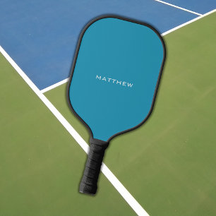 Simple Blue Monogram Name Pickleball Paddle