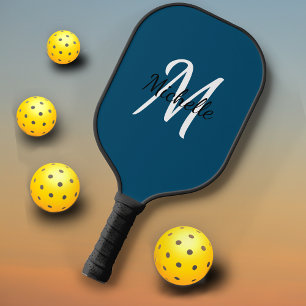 Simple Blue Monogrammed Pickleball Paddle