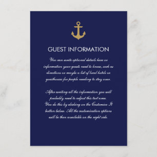 Simple Blue Nautical Anchor Wedding Insert Card