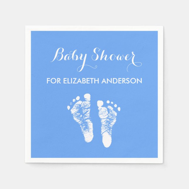 Simple Blue Newborn Footprints Boy Baby Shower Napkin (Front)