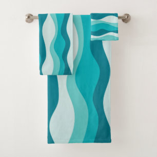 Simple Blue Ocean Waves Abstract Pattern   Bath Towel Set
