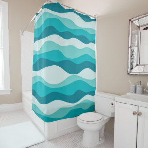 Simple Blue Ocean Waves Abstract Pattern   Shower Curtain