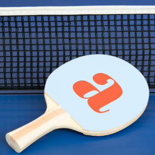 Simple Blue Orange Bold Retro Monogram Initial Ping Pong Paddle