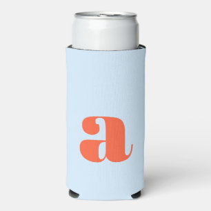 Simple Blue Orange Bold Retro Monogram Initial Seltzer Can Cooler
