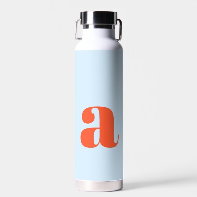Simple Blue Orange Bold Retro Monogram Initial Water Bottle (Front)