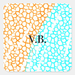 Simple blue orange watercolor add name title square sticker