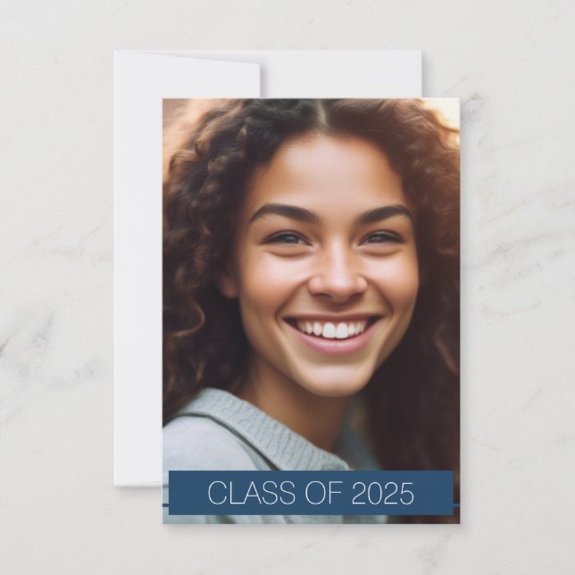 Simple Blue Photo Graduation Announcement Card (Front)