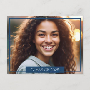Simple Blue Photo Graduation Announcement Postcard