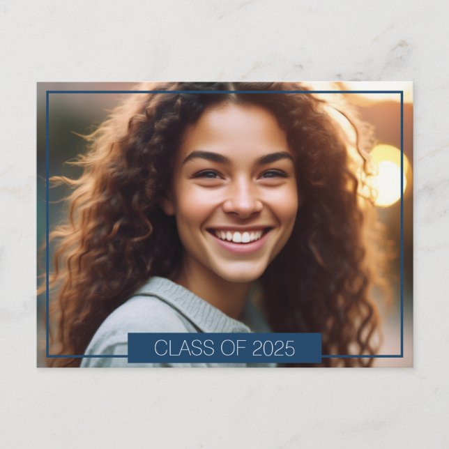 Simple Blue Photo Graduation Announcement Postcard (Front)