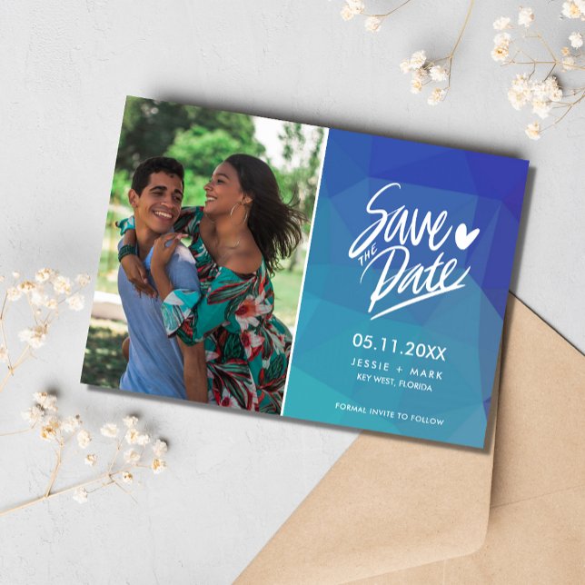 Simple Blue Photo Modern Wedding Save the Date Announcement (Simple Blue Photo Modern Wedding Announcement)