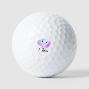 Simple blue pink baby elephant watercolor add name golf balls