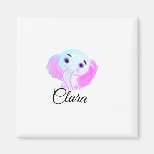 Simple blue pink baby elephant watercolor add name magnet